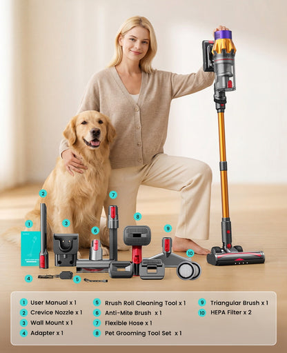 Pet Vacuum Cleaner with Grooming Tool - 45KPA, 60 Min Runtime